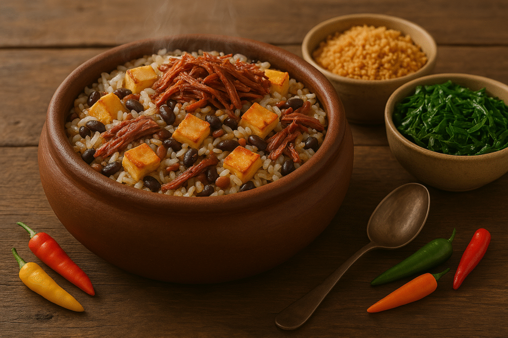 O baião de dois com queijo coalho e carne de sol é uma celebração dos sabores autênticos do Nordeste brasileiro,