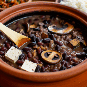 feoijoada brasileira vegetariana com tofu e coguimelos